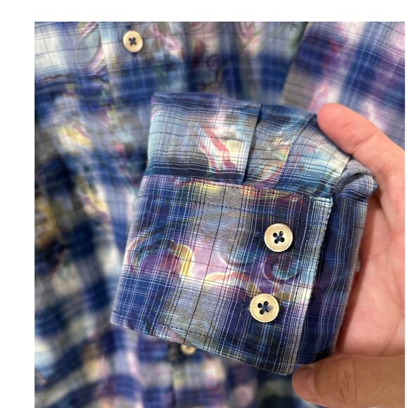 Haupt Germany Men's Watercolor Floral Paisley Plaid LS Tie Dye Shirt, M - Picture 10 of 11